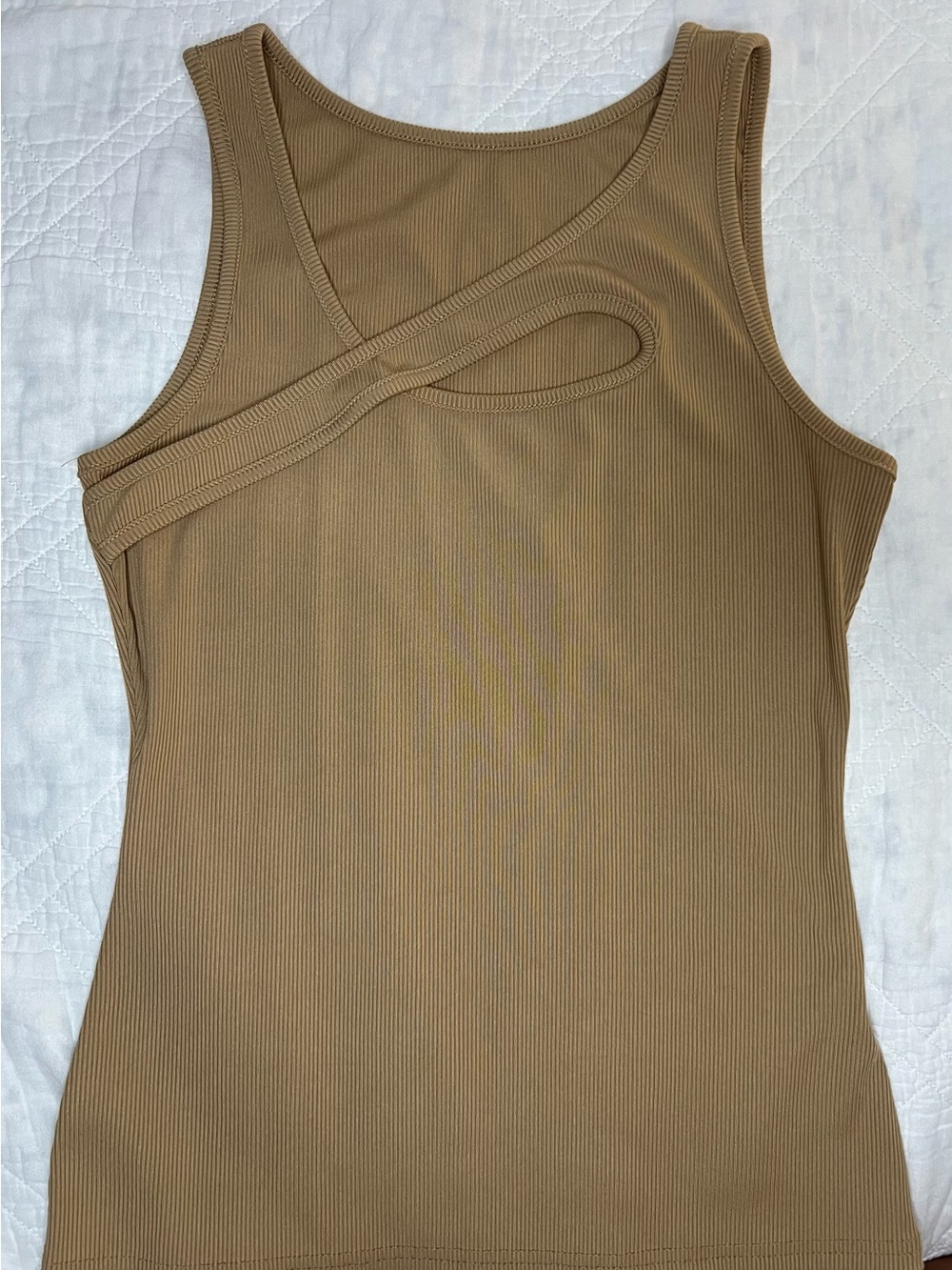 SHEIN Ribbed Asymmetric Cutout Tank Top - Camel